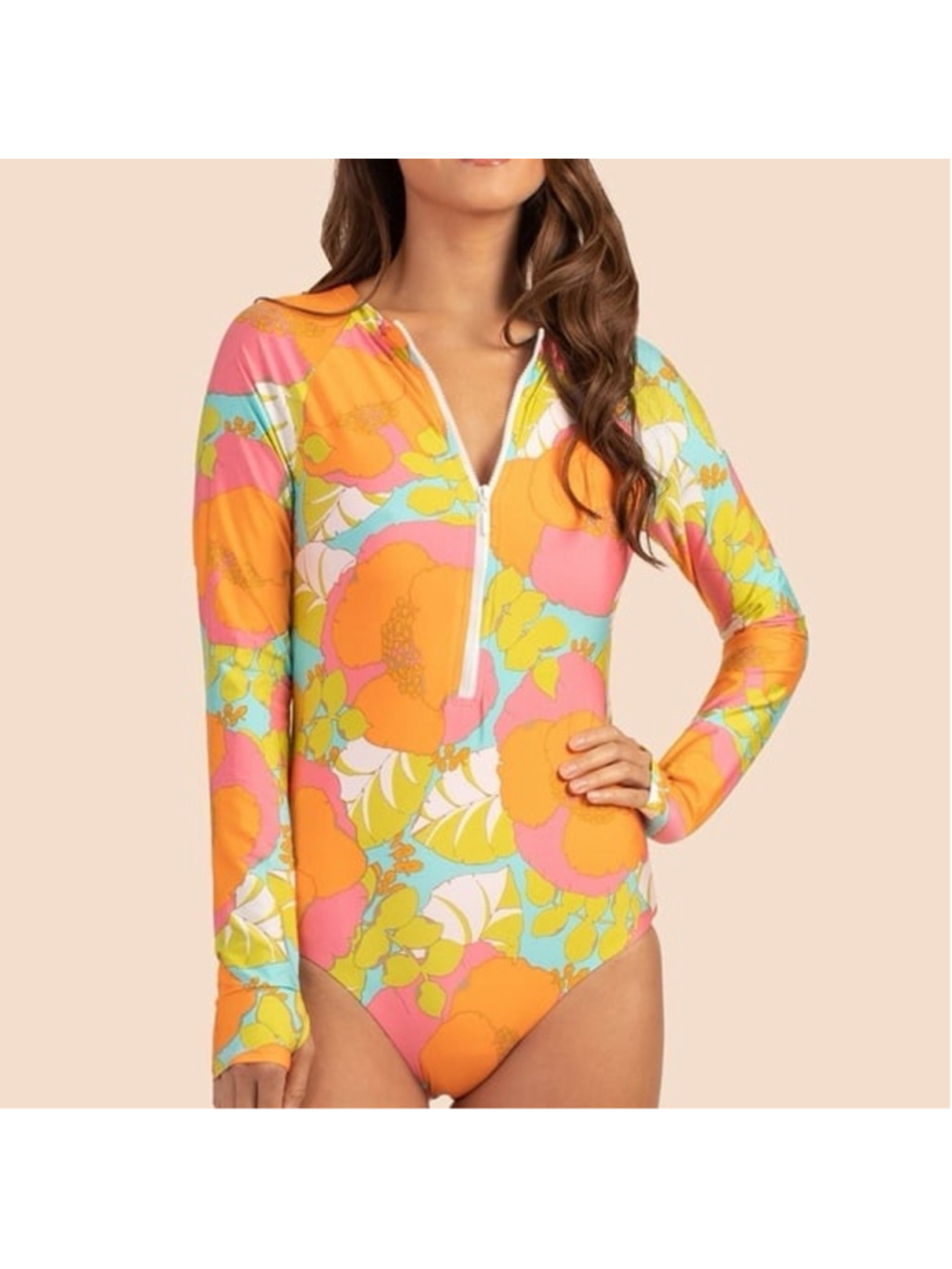 TRINA TURK PLAYA DE FLOR ZIP FRONT PADDLESUIT SWIMSUIT RASH GUARD